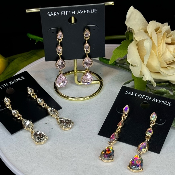 Simply Elegant Saks Fifth Avenue Pink Crystal Dangle Statement Earrings 2.25in - Picture 9 of 9